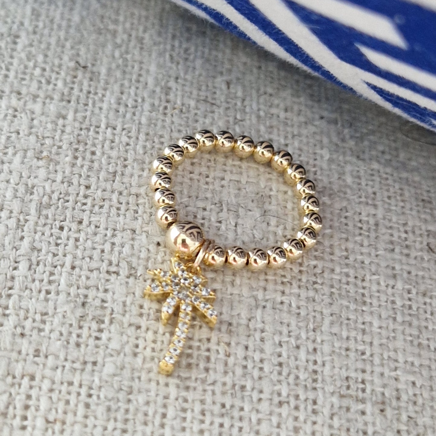 Gold Bobble Ring - Crystal Palm Tree