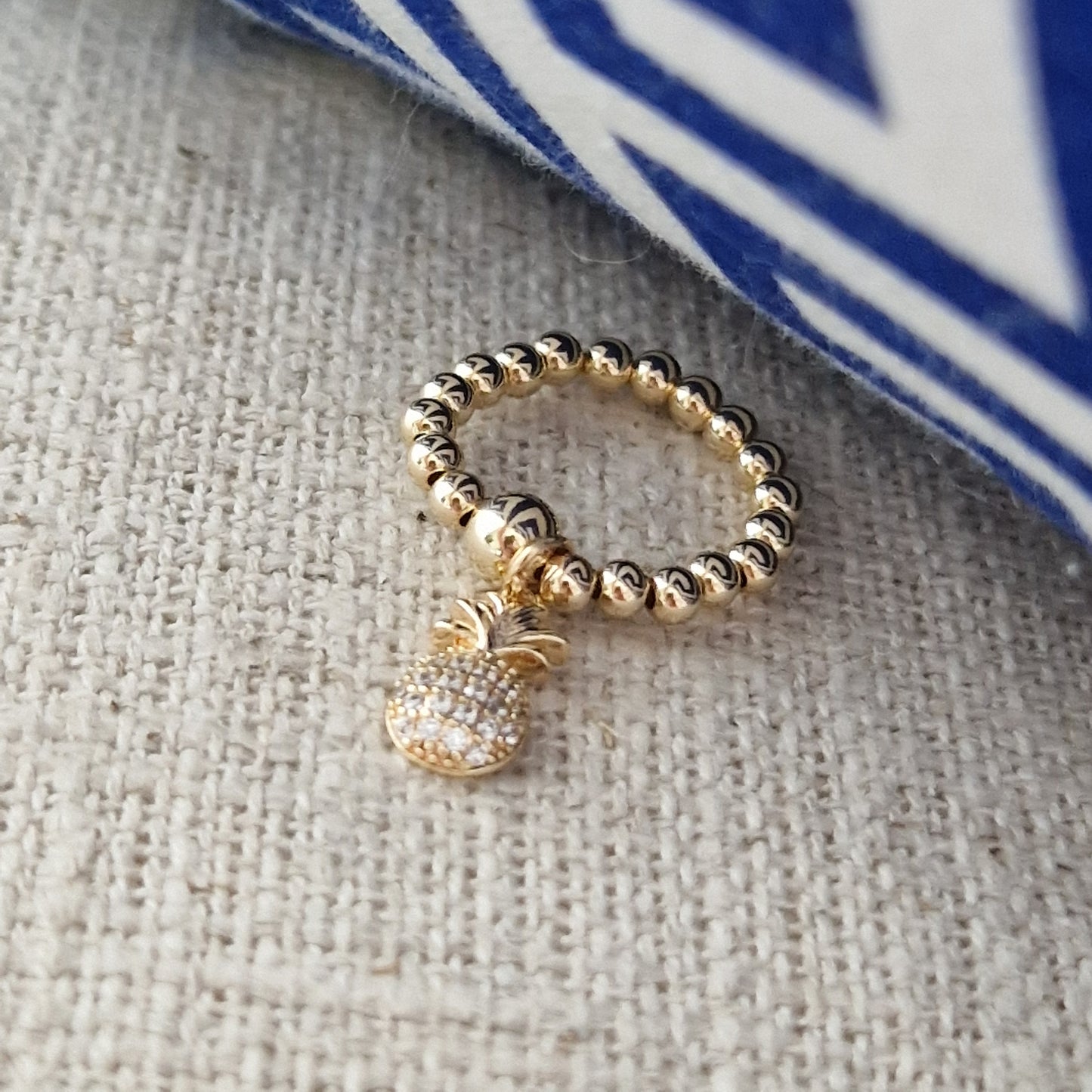 Gold Bobble Ring - Crystal Pineapple