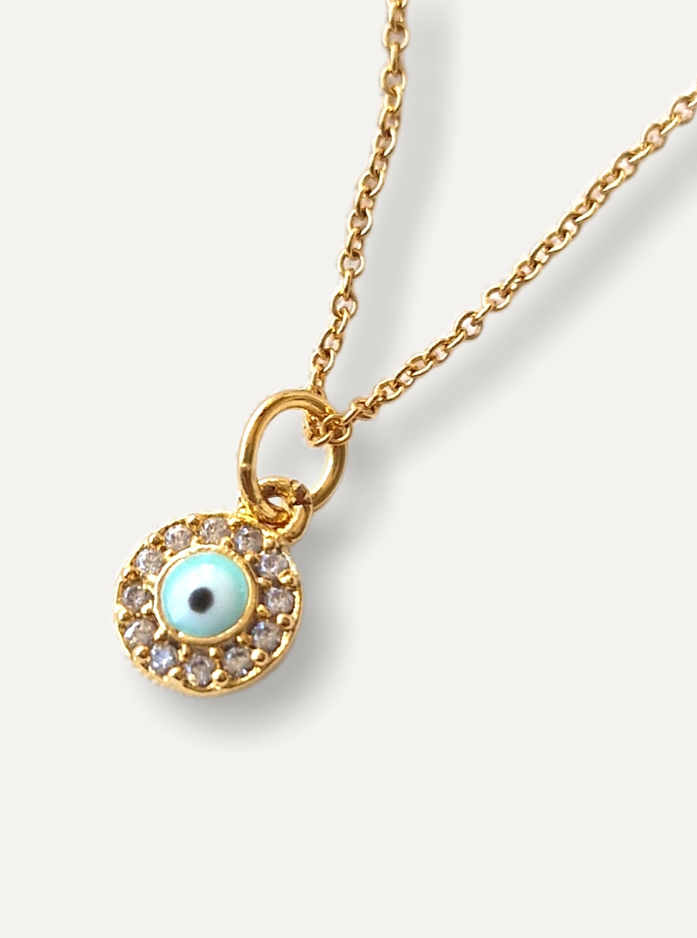 Gold Necklace - Aqua Crystal Eye