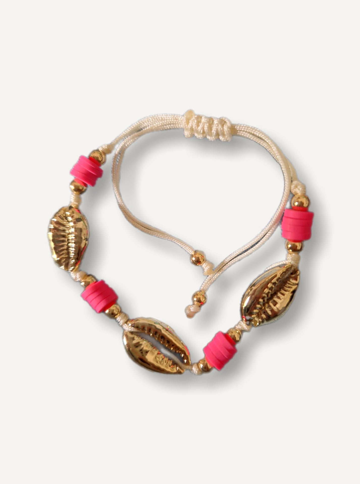 Neon Pink & Gold Shell Anklet/ Bracelet