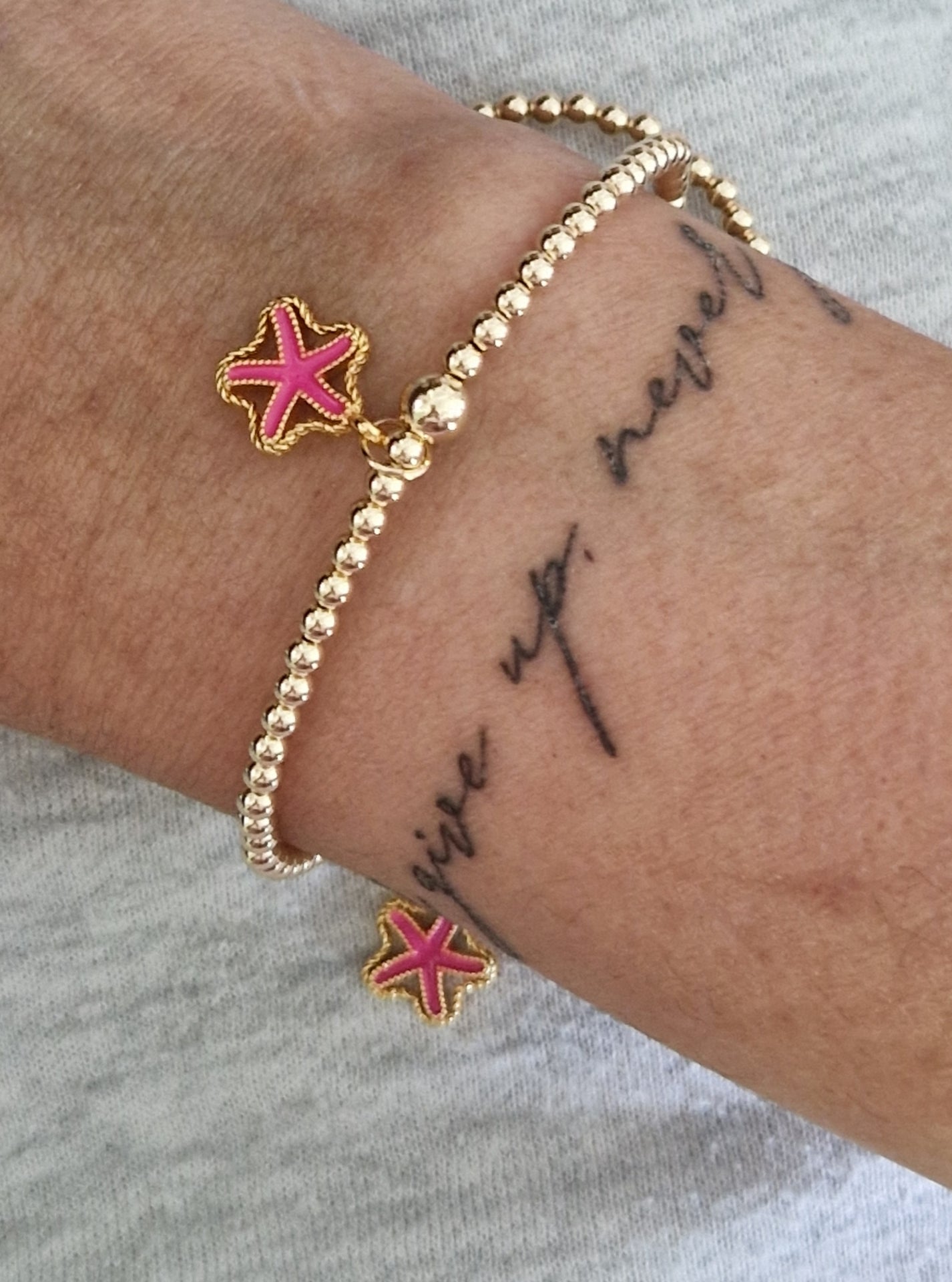 Gold & Neon Pink Starfish Bracelet