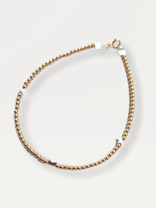 Gold Bobble Anklet with Silver Moon & Stars