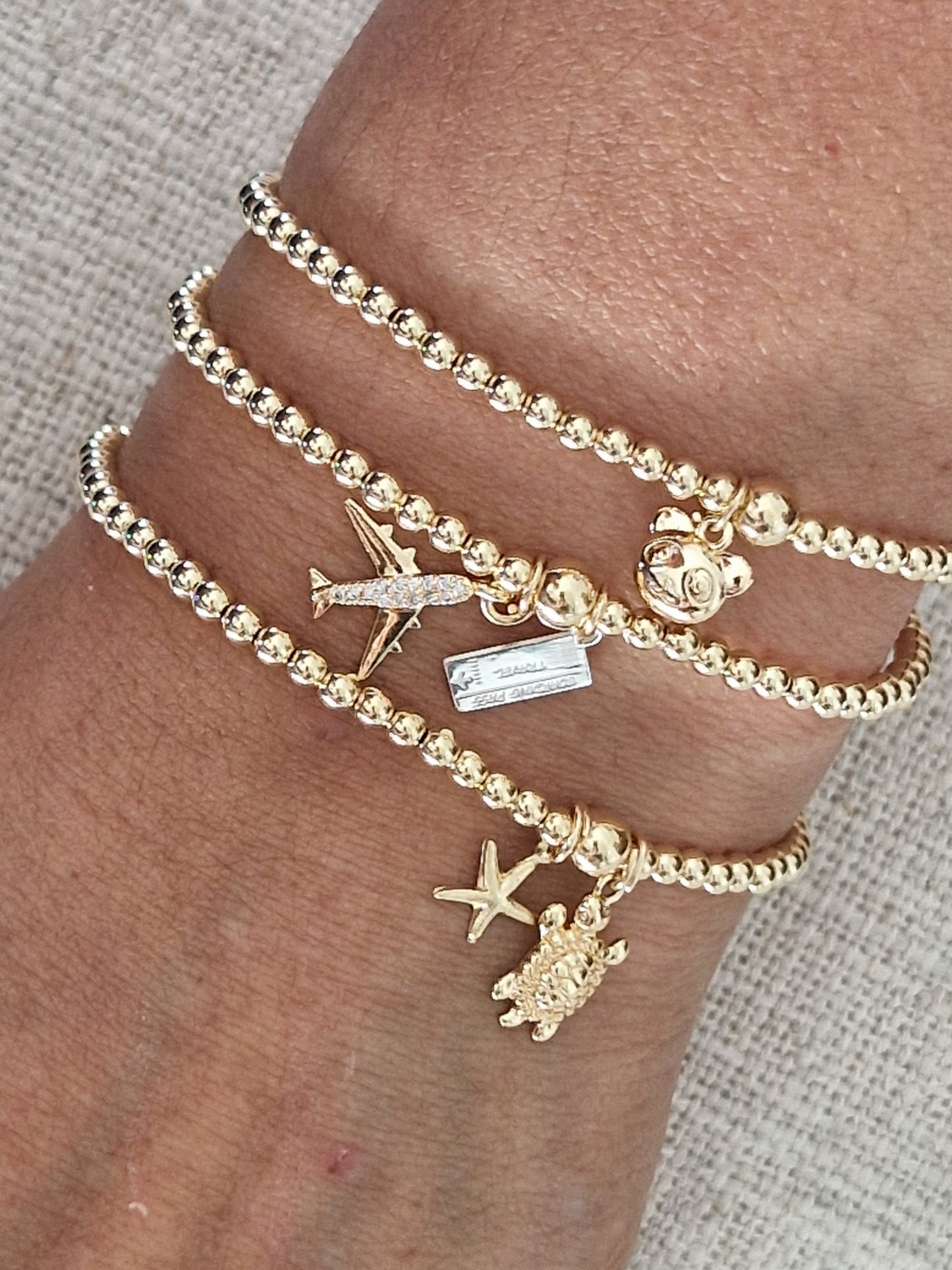 Gold Bobble Bracelet - Gold  'Turtle' & 'Starfish' Charms