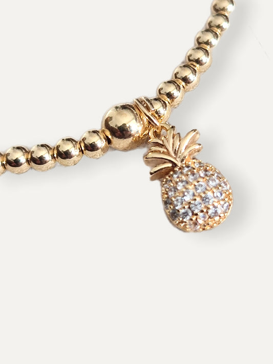 Gold Bobble Bracelet - Pave Pineapple Charm