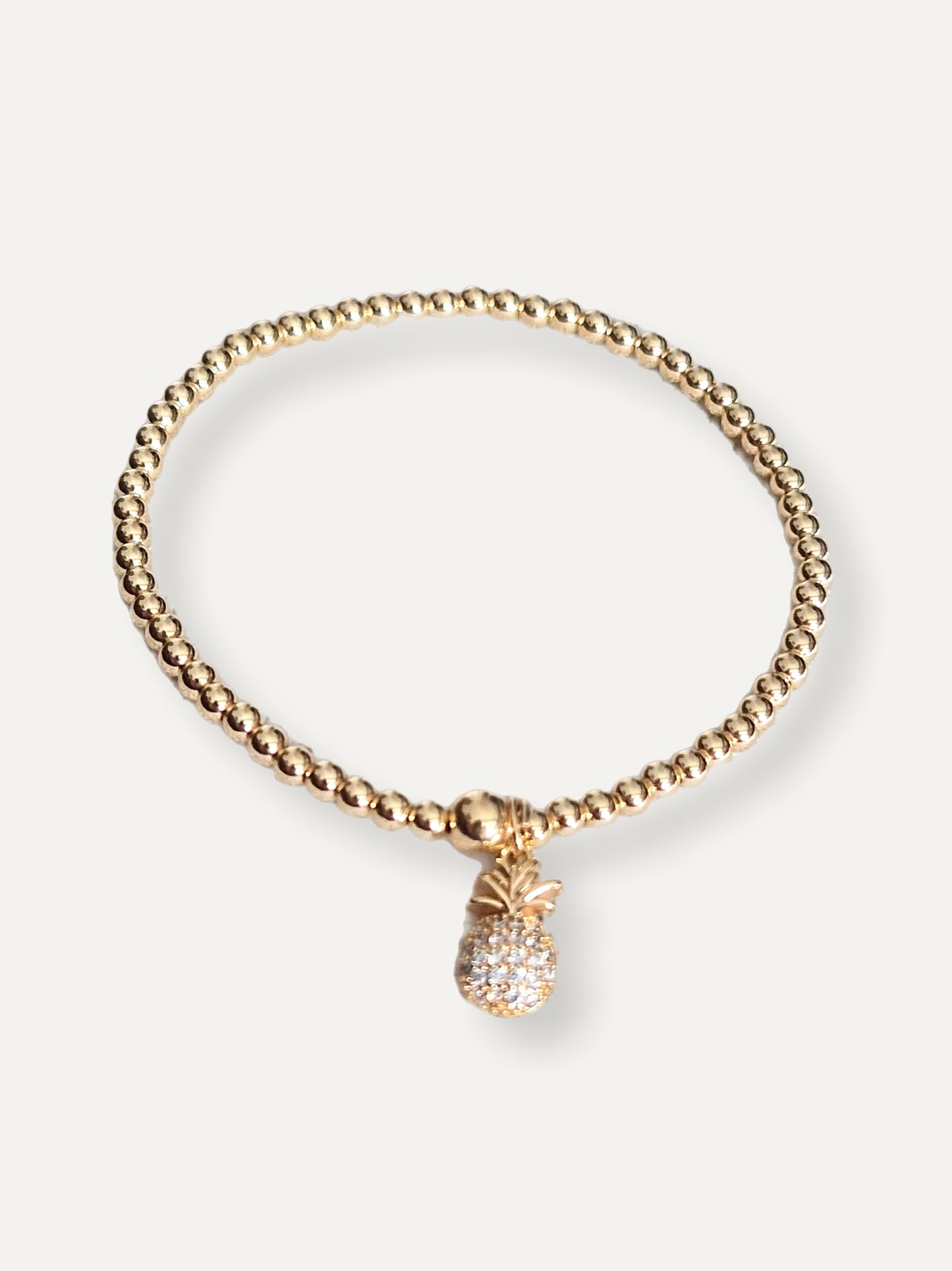 Gold Bobble Bracelet - Pave Pineapple Charm