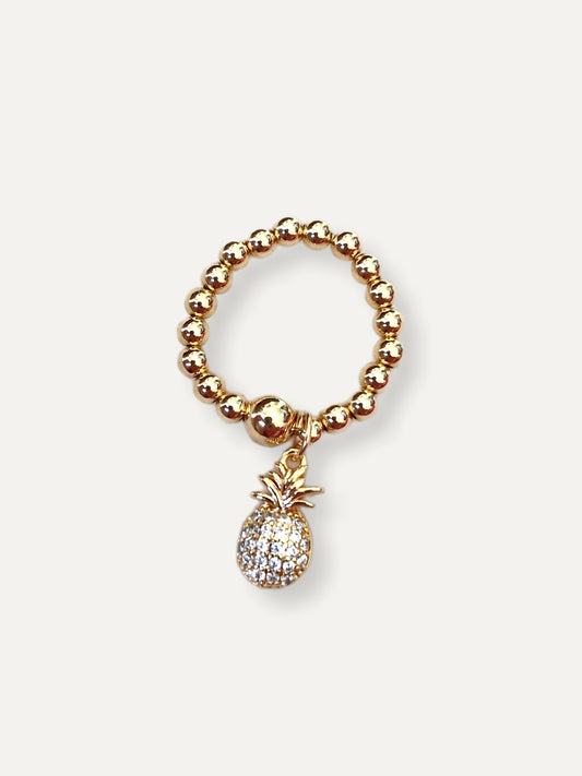 Gold Bobble Ring - Crystal Pineapple