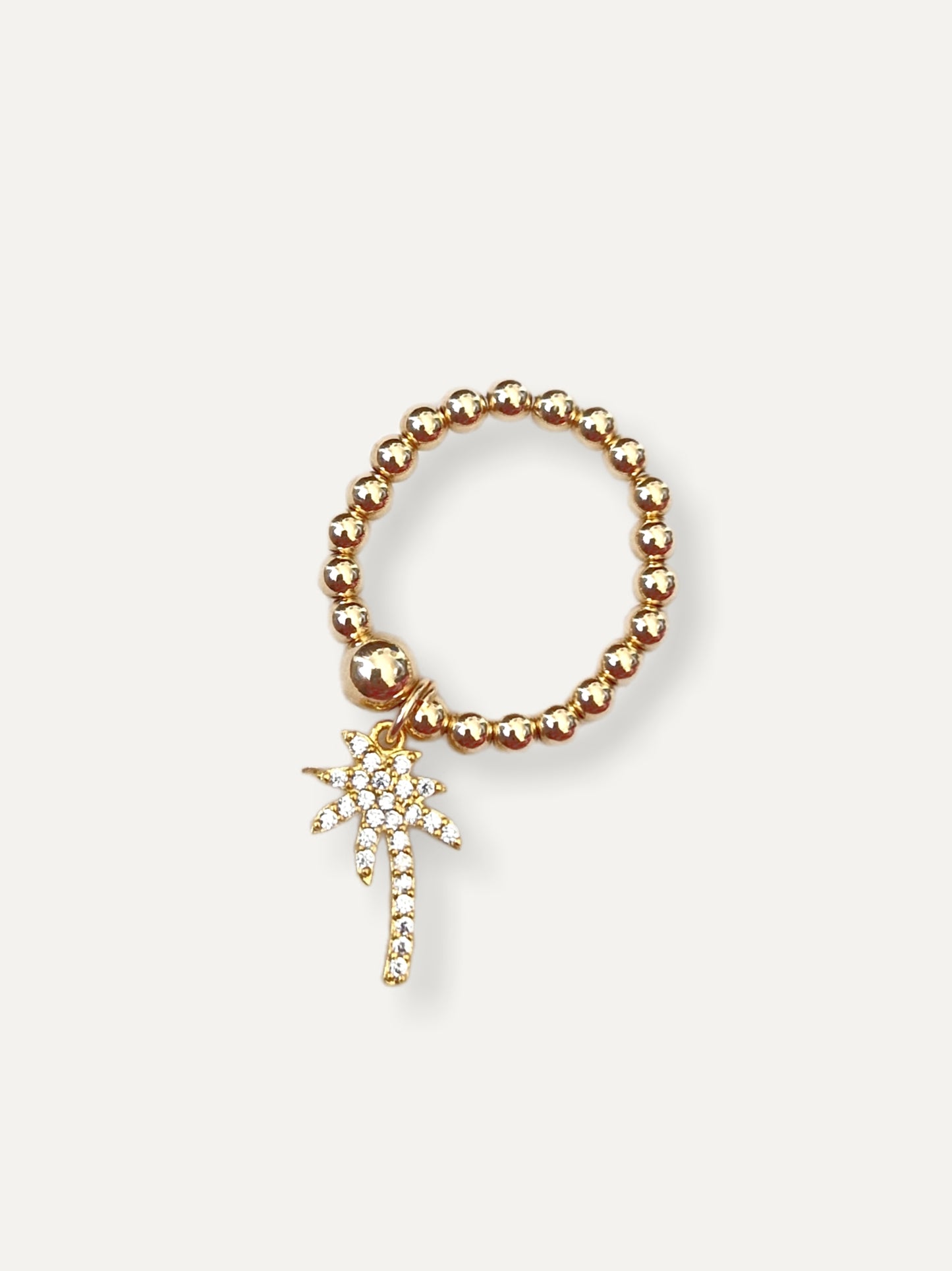 Gold Bobble Ring - Crystal Palm Tree