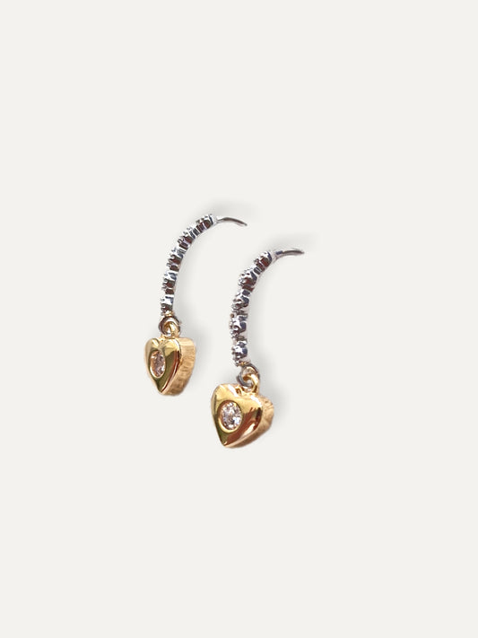 Crystal Hook Earring - Gold Heart