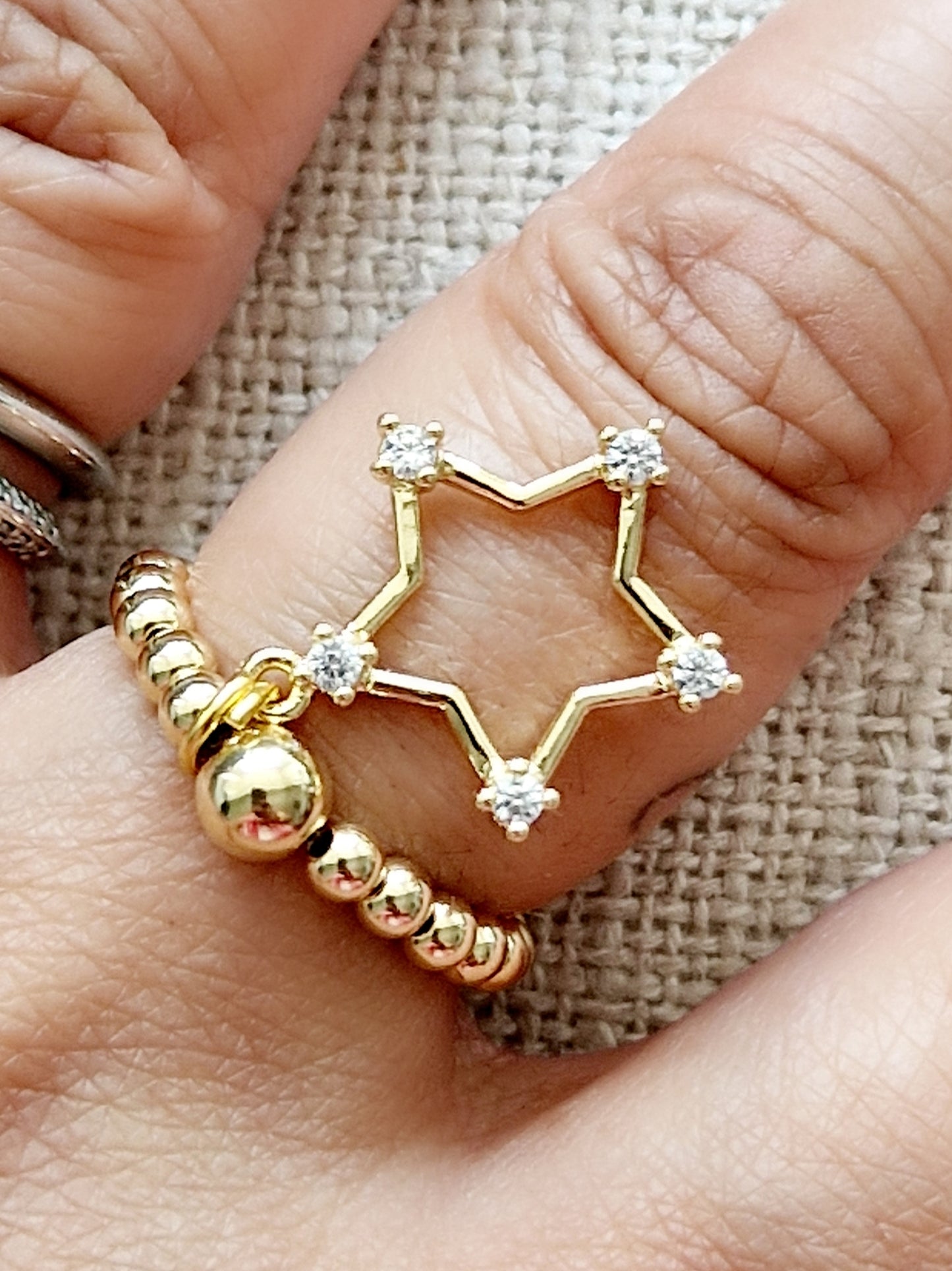 Gold Bobble Ring - Crystal Tip Star