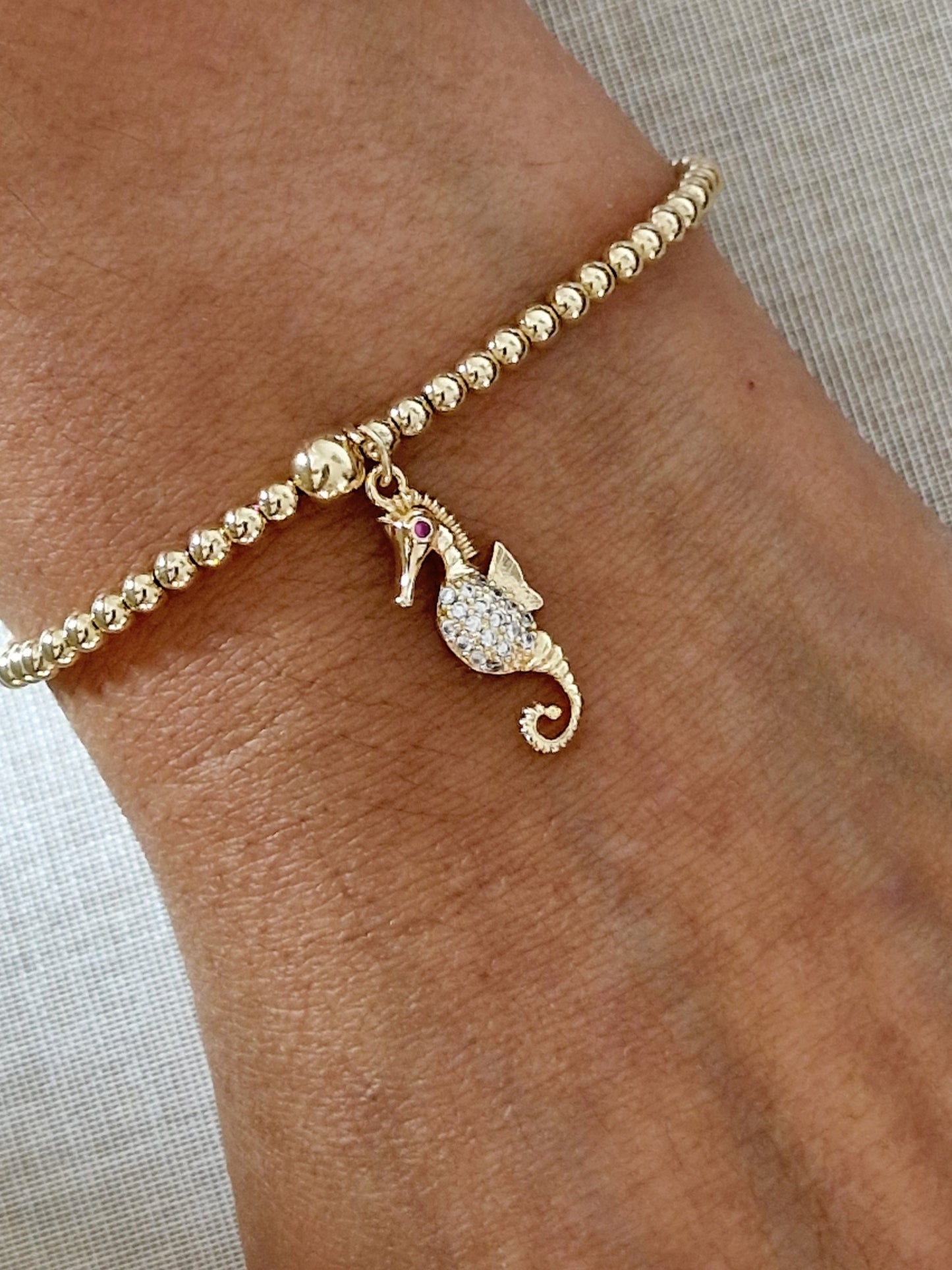 Gold Bobble Bracelet - Crystal Seahorse