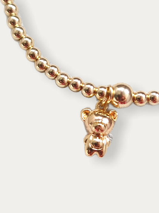 Gold Bobble Bracelet- Baby Bear Charm