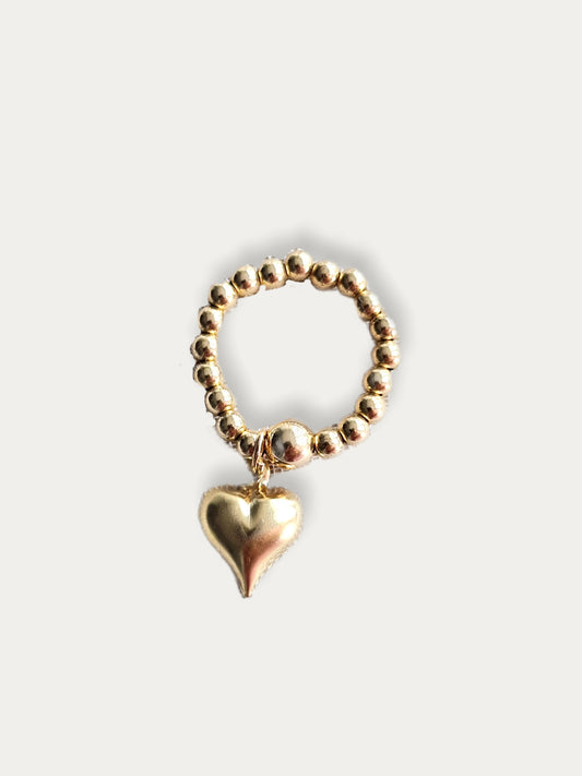 Gold Bobble Ring - Gold Heart