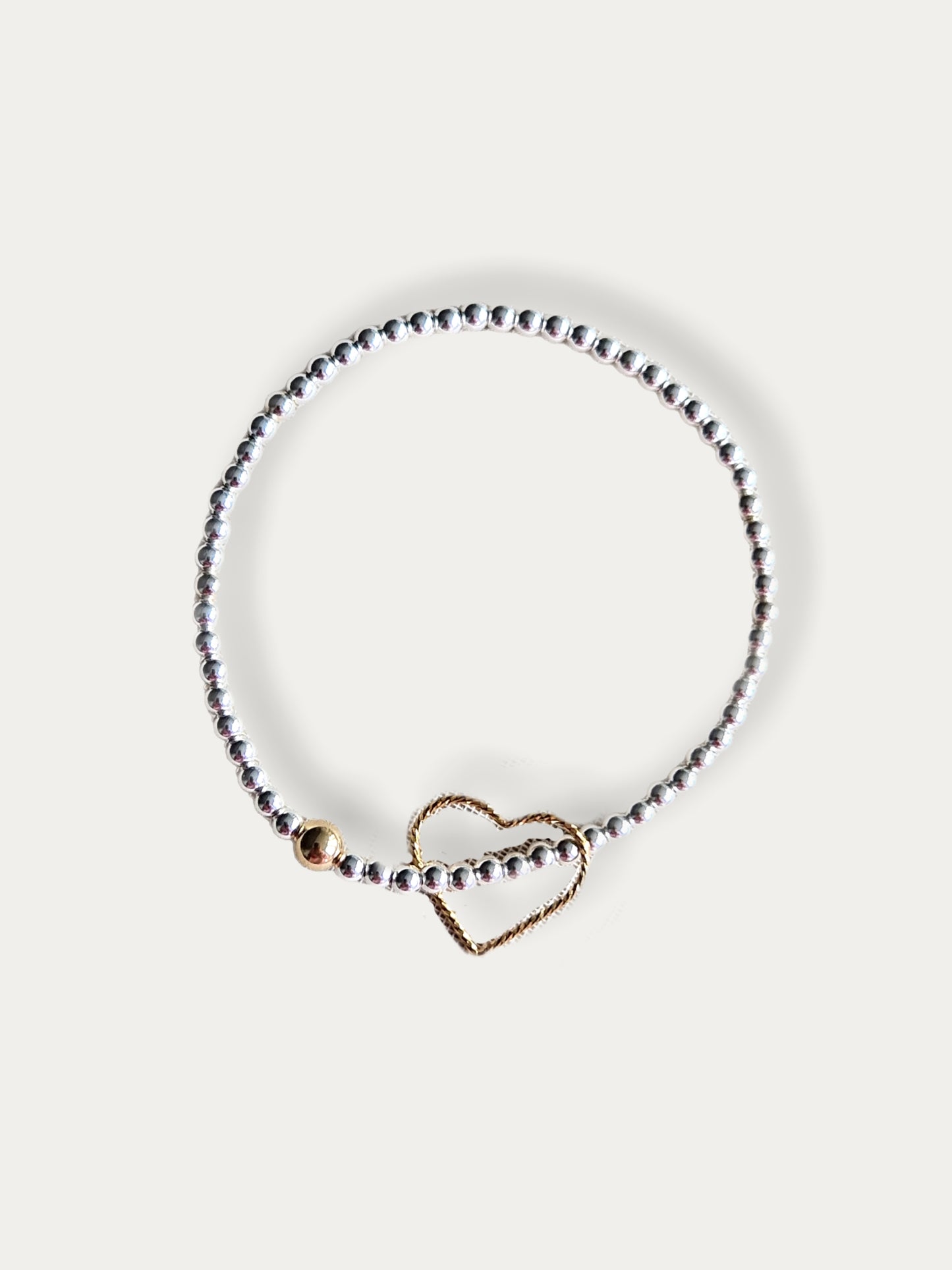 Silver Bobble Bracelet - Gold Floating Heart