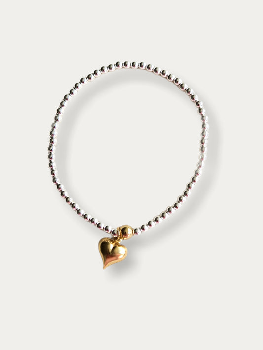 Silver Bobble Bracelet - Gold Heart