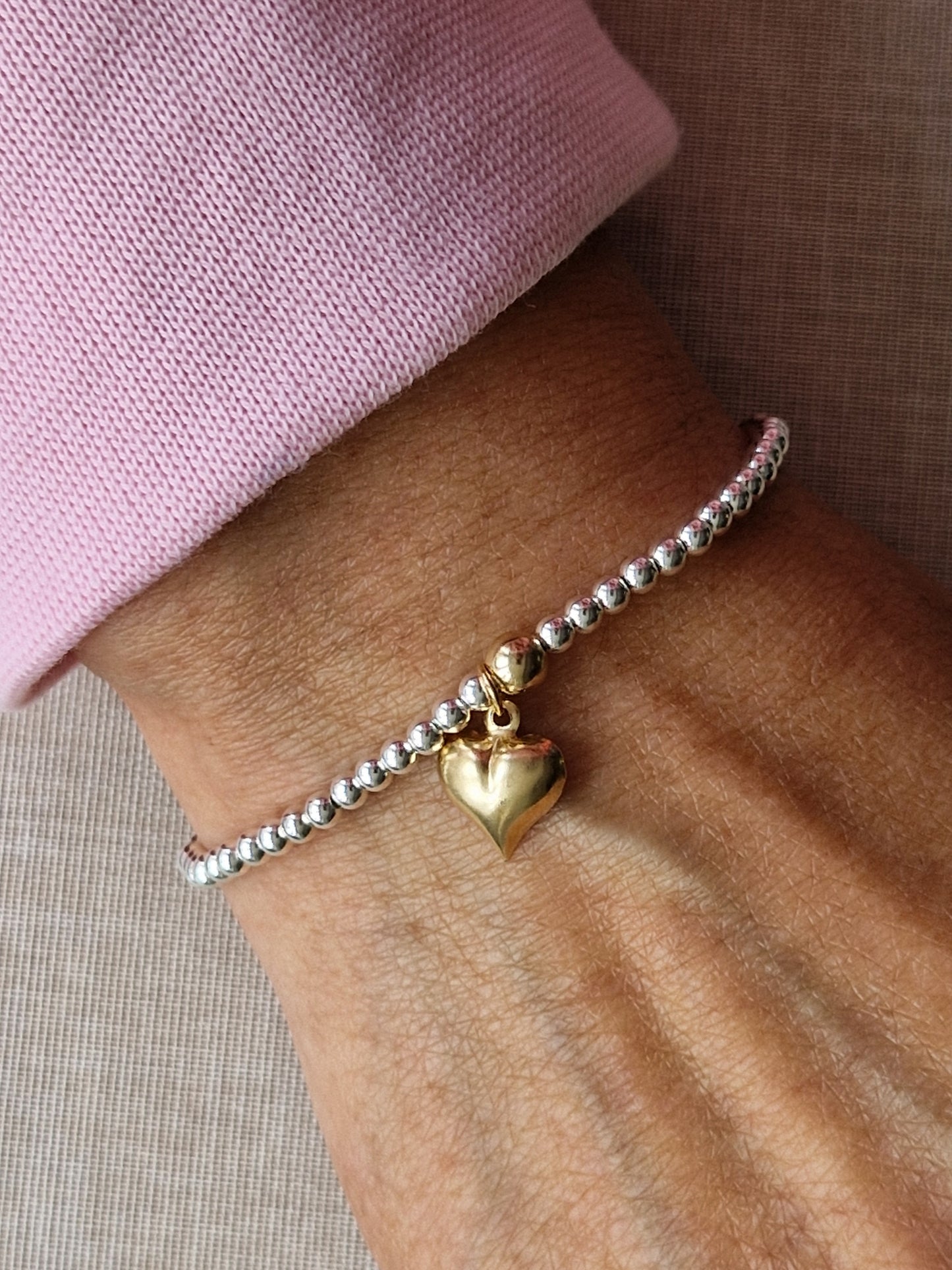 Silver Bobble Bracelet - Gold Heart