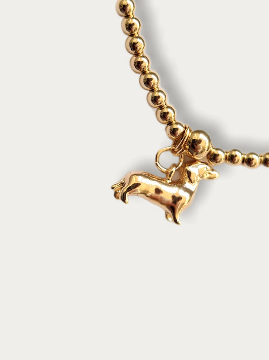 Gold Bobble Bracelet- Gold Dachshund