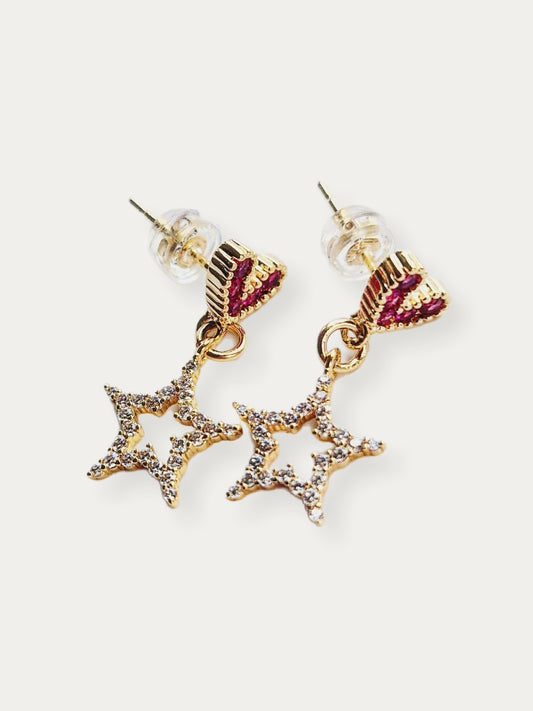 Crystal Heart Earring - Gold Crystal Star