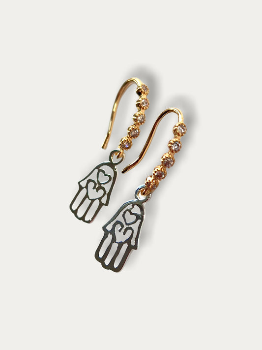 Crystal Hook Earring - Silver Hamsa