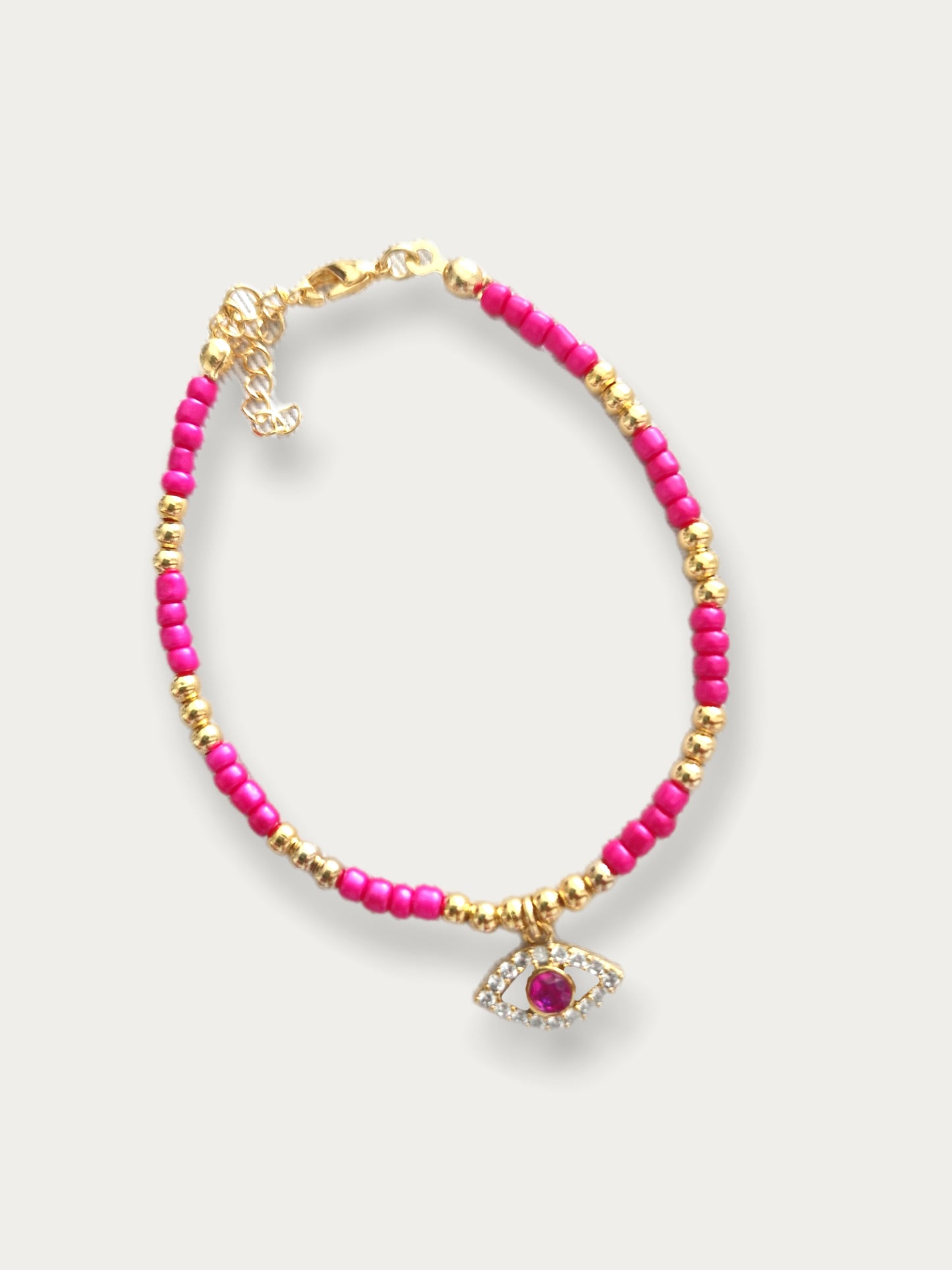 Gold & Pink Bracelet -Crystal & Pink Eye