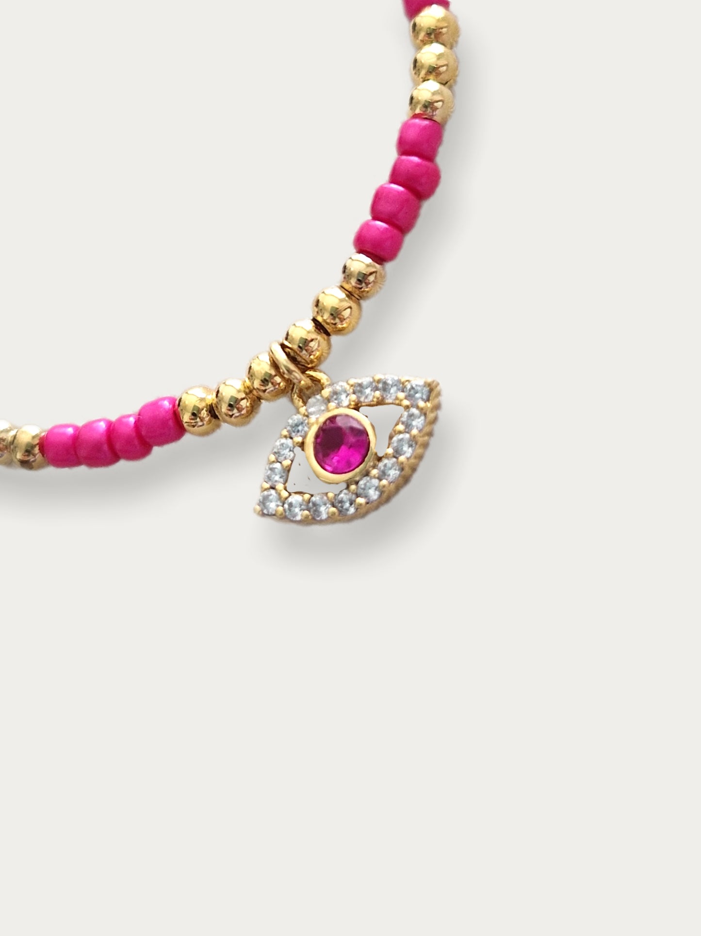 Gold & Pink Bracelet -Crystal & Pink Eye