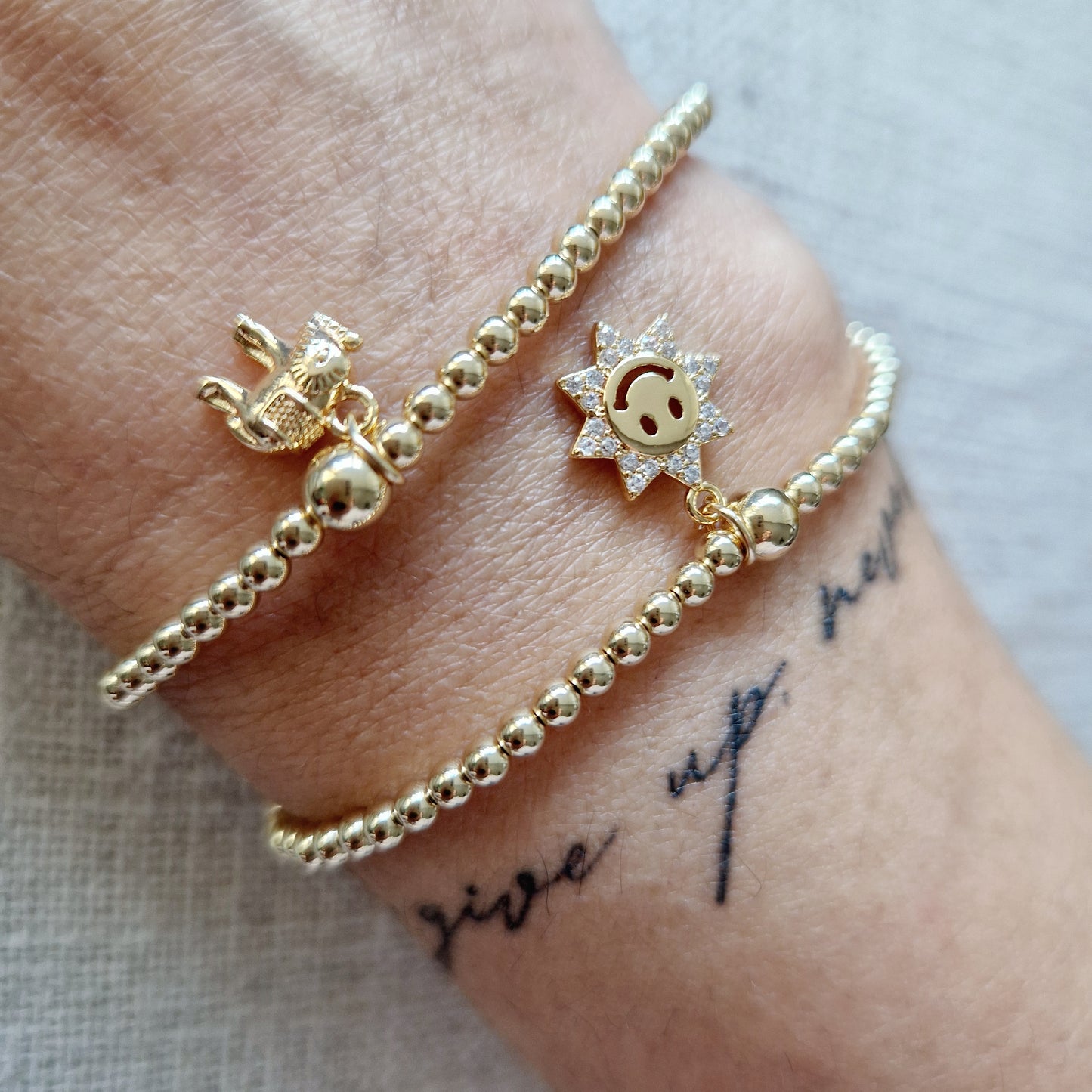 Gold Bobble Bracelet - Gold 'Nelly' Elephant Charm