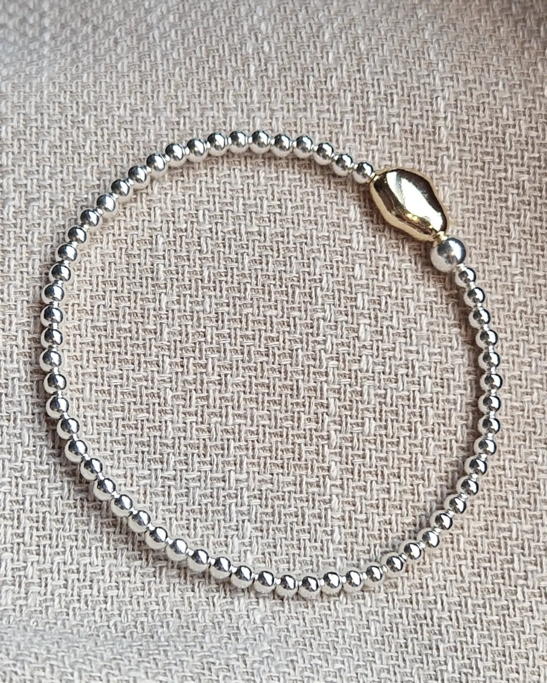 Silver Bobble with Gold Nugget Bracelet