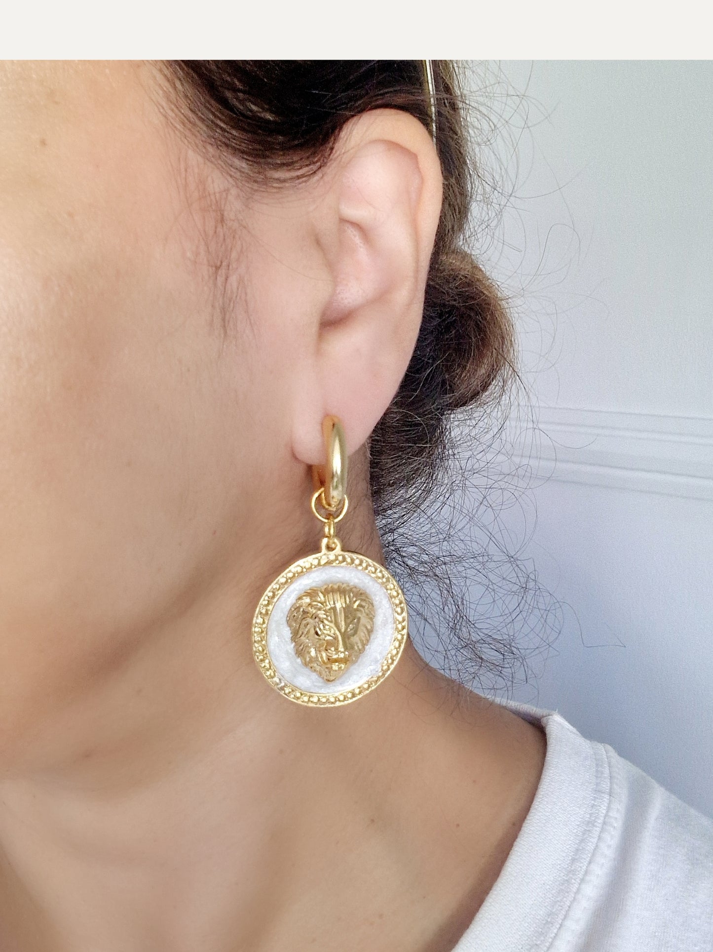 Gold & Enamel 'Lion' Earrings