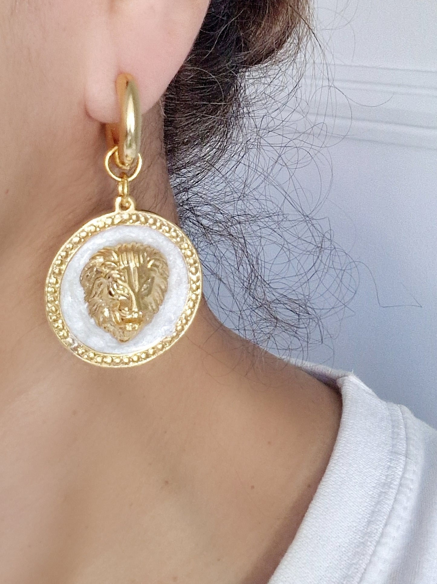 Gold & Enamel 'Lion' Earrings