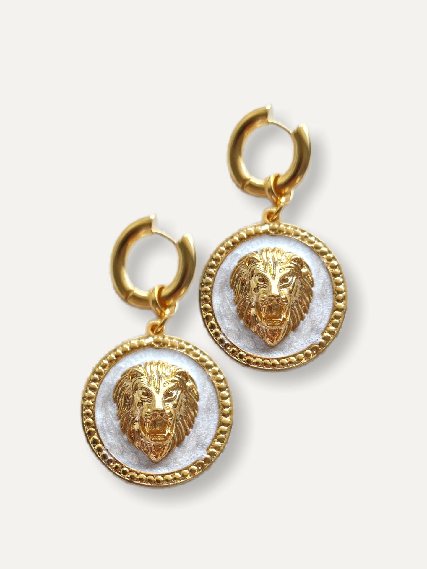 Gold & Enamel 'Lion' Earrings