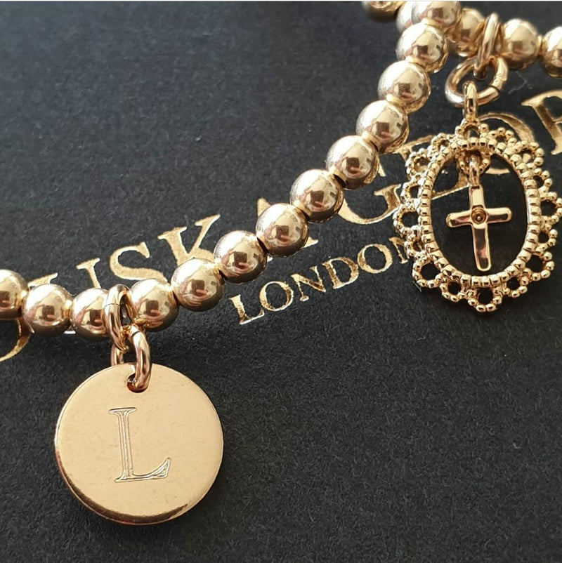 Personalized Chain Bracelet  Engravable Monogram Disc Bracelet